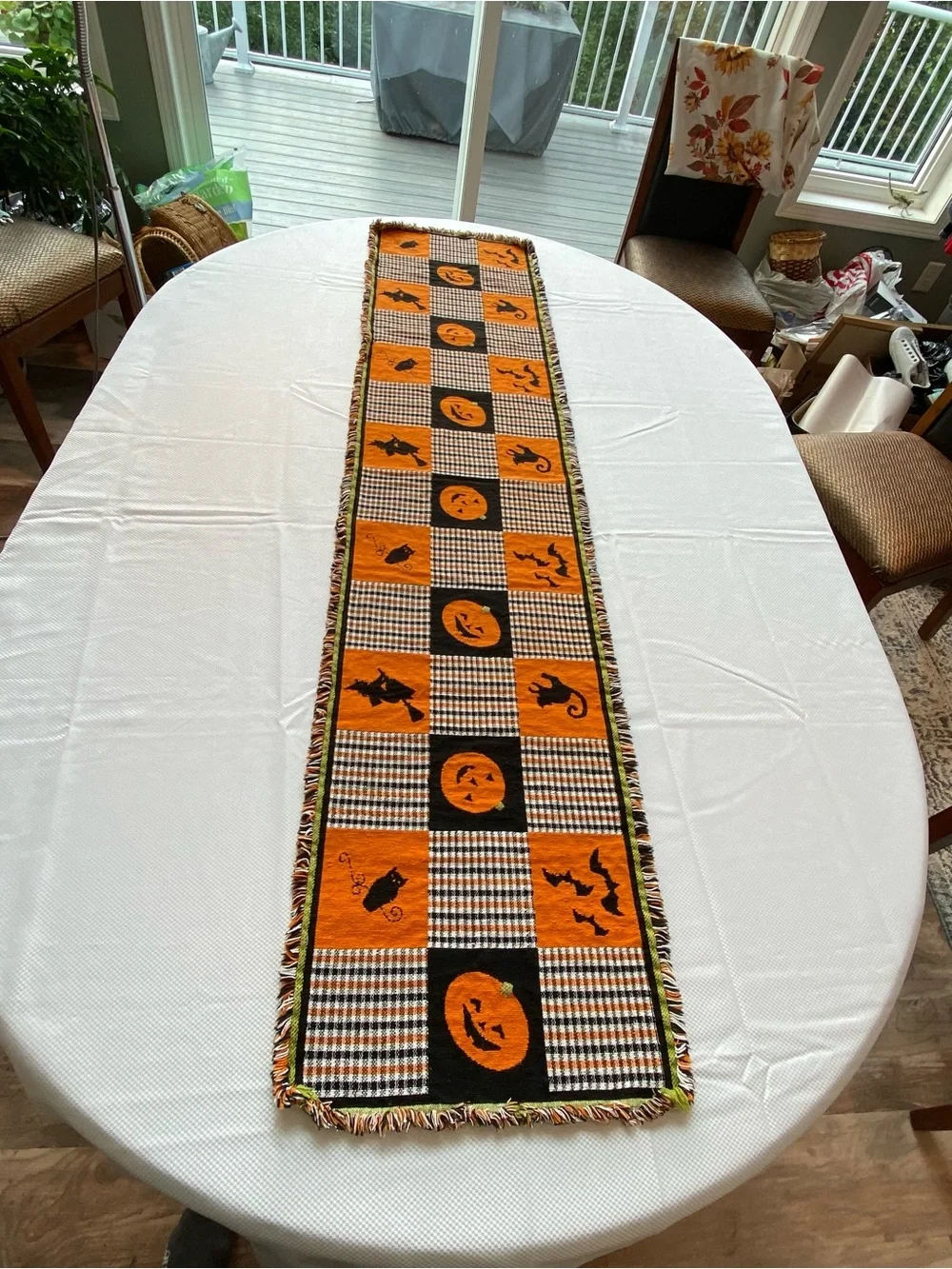 Halloween Orange and Black Table Runner - Festive Home Dining Accent